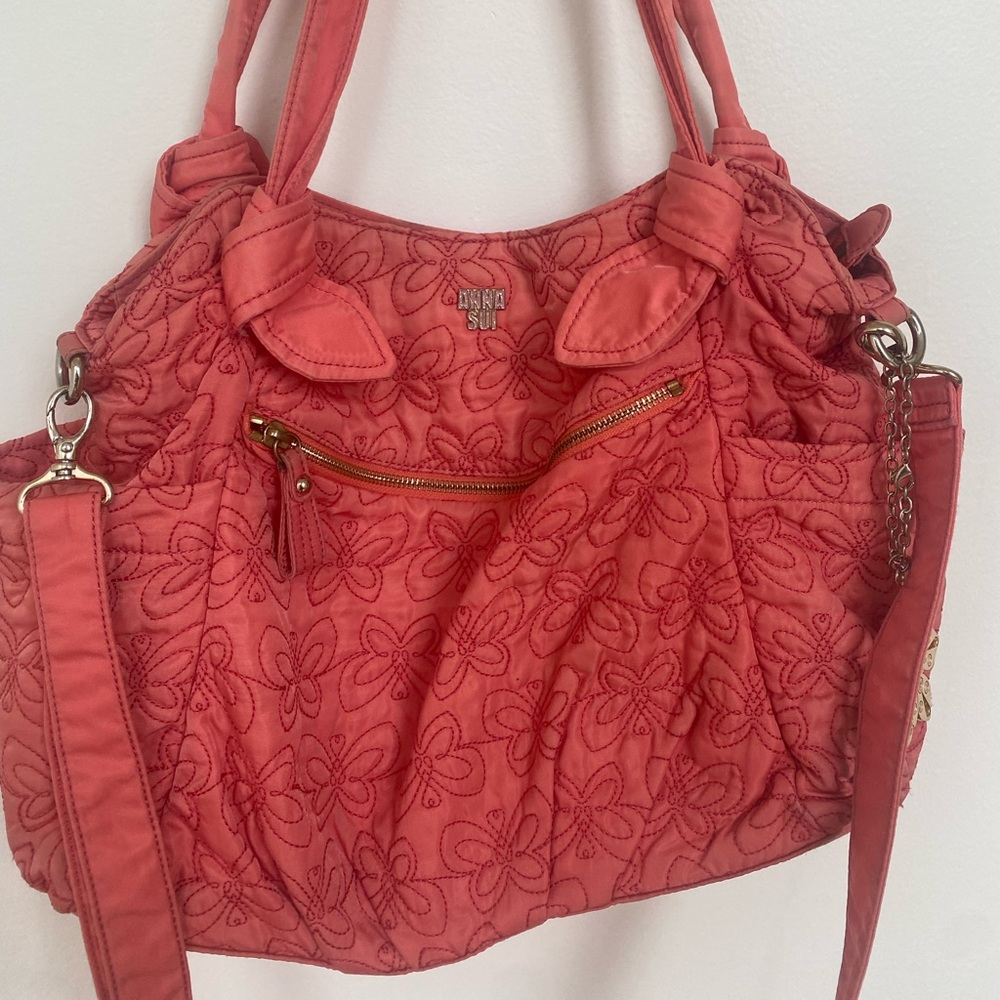Vintage Pink Anna Sui Quilted Purse with Butterfly Keychain